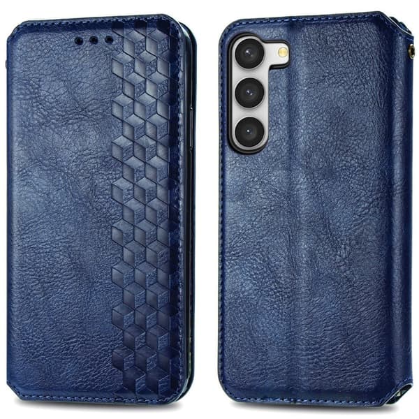 Læretui med A Stilfull Rhombus Imprint til Samsung Galaxy S23 - Blå Blue