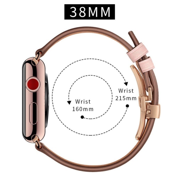 Apple Watch Series 5 40 mm hållbart klockarmband i äkta läder - Roséguld Spänne / Rosa Rosa