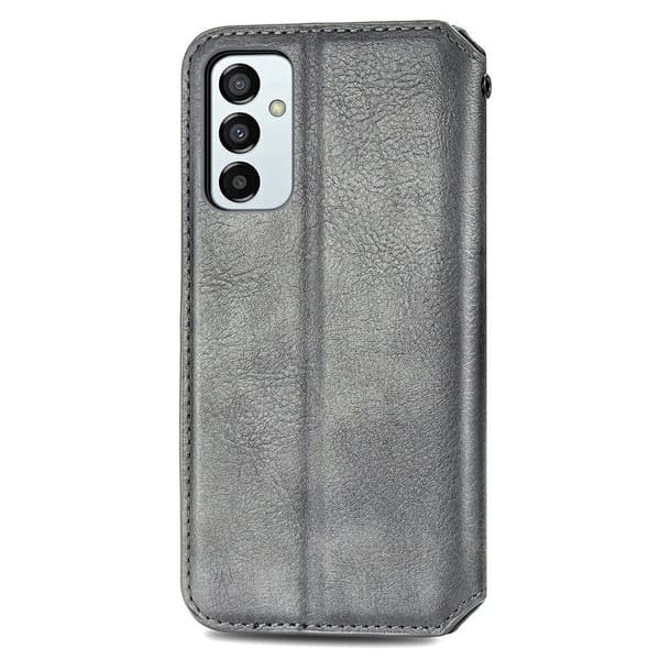 Samsung Galaxy M23 læderetui med stilfuldt rombe aftryk - Sølv/Grå Silver grey