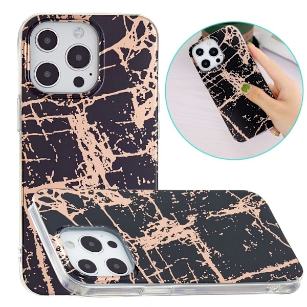 Marmormotiv iPhone 14 Pro Max skal - Svart/Guld multifärg