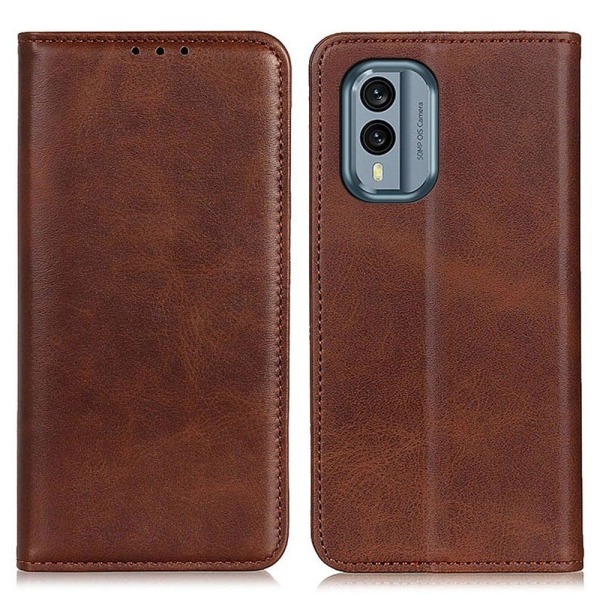 Lompakko-style Aitoa Nahkaa Läppäkotelo For Nokia X30 - Kahvi Brown