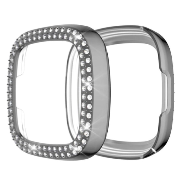 Fitbit Versa 3 / Sense rhinestone-ramme med to rækker - Transparent / Grå Silver grey