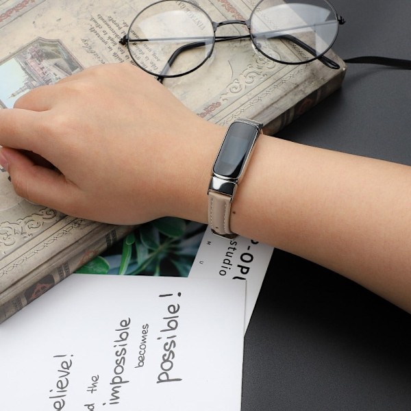 Fitbit Luxe urrem i ægte læder - Lyserød / Størrelse: L Pink