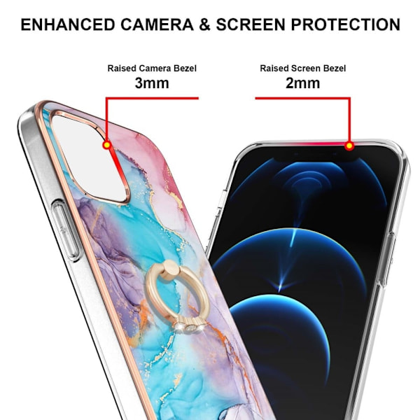Marble Mønstret Deksel med Ring Holder til iPhone 13 - Milky Way Klinkekule Blue Multicolor