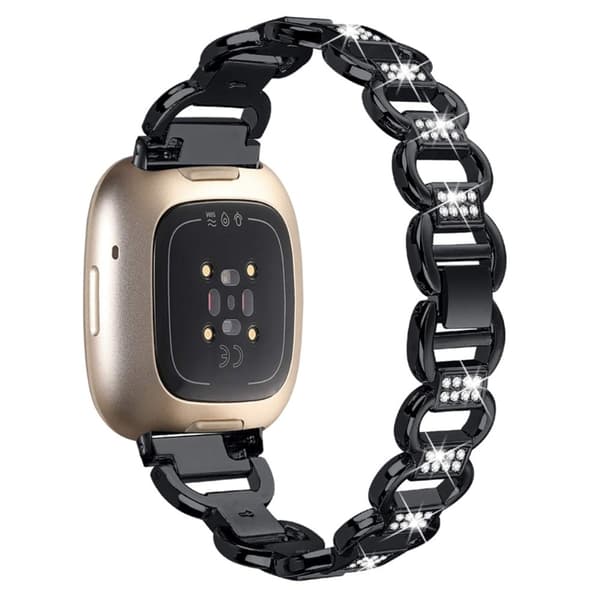 Fitbit Versa 4 / 3 / Sense strassikoristeinen koristeellinen kellohihna - Musta Black