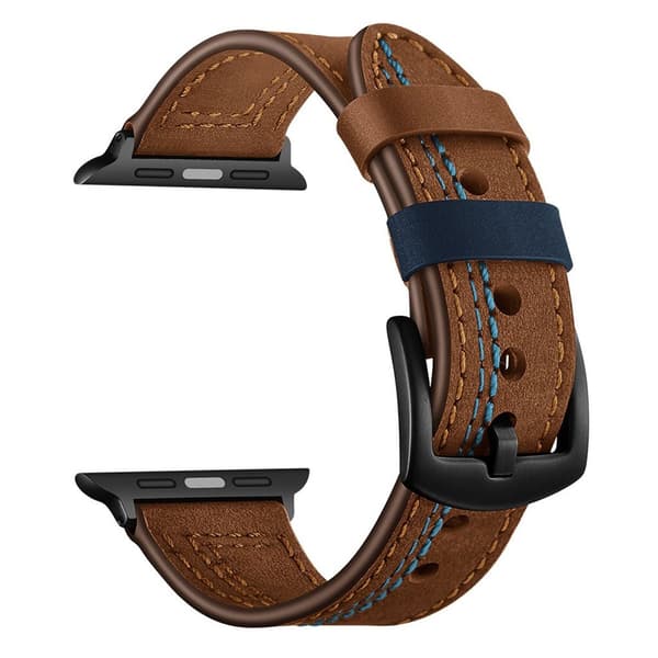 Apple Watch Series 5 40mm stitches ægte læder Urrem - Brun Brown