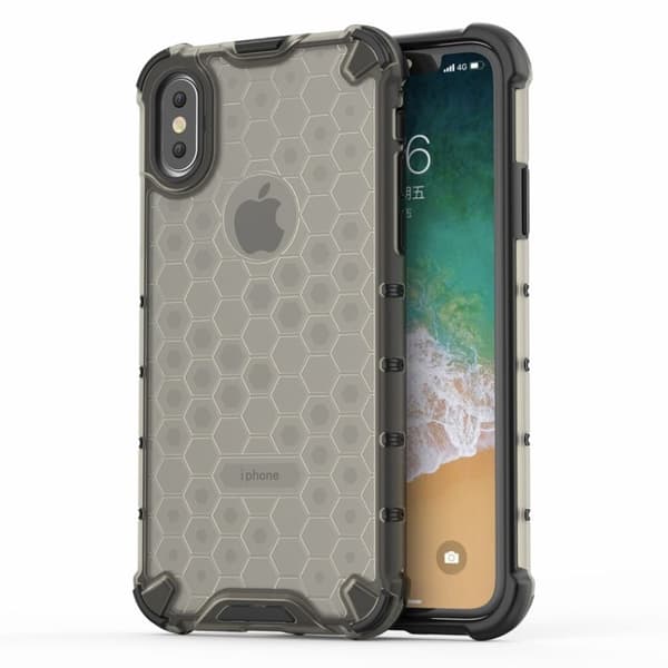 Honeycomb Shock Absorber Fleksibel og stødsikker Hybrid Back Phone Shell iPhone XS 5,8 tommer - Sort Black