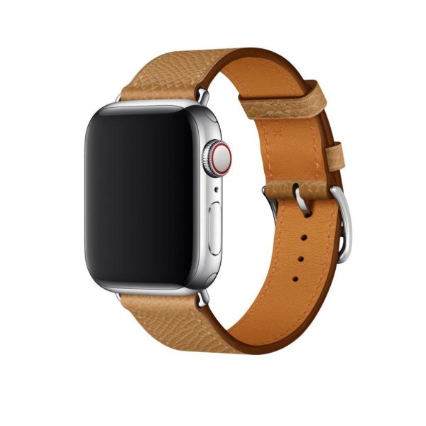 Apple Watch Series 5 40mm risti kuvioitu aito nahkainen kellonauha - Vaalean Ruskea Brown