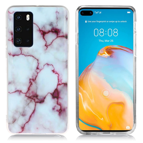 Marble Huawei P40 Cover - Veiny Rose Marble White