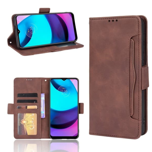 Stilfuldt Læder Etui med Pung til Motorola Moto E20 - Brun Brown