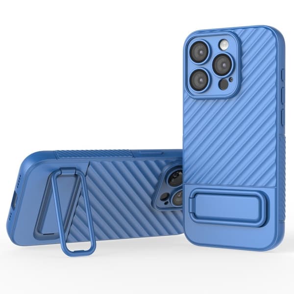 Beskyttende anti-ridse cover med kickstand til iPhone 15 Pro Blue