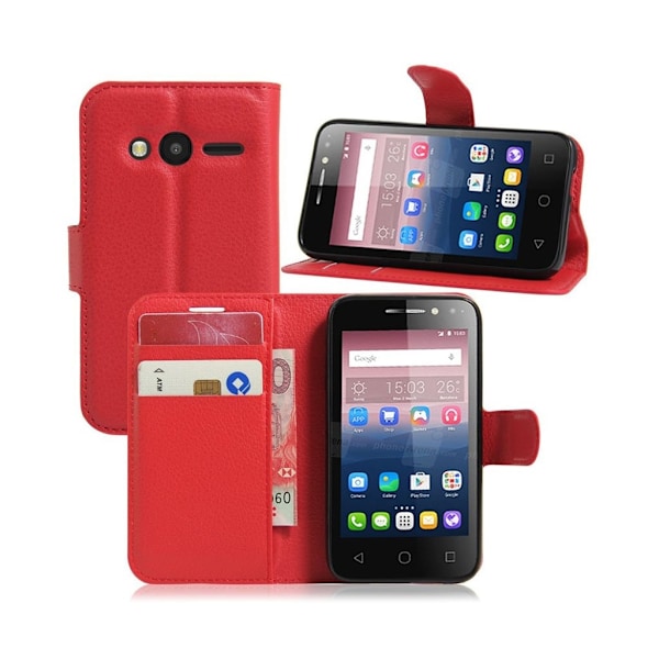 Mankell Alcatel OneTouch Pixi 4 (4) Nahkakotelo Lompakko - Punainen Red