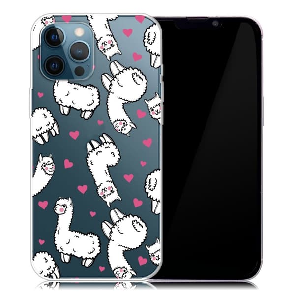 Deco iPhone 13 Pro Suojakotelo - Hearts And Fluffy Llamas White
