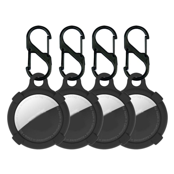 4Pcs AirTags silicone protective cover with hook - Black Black