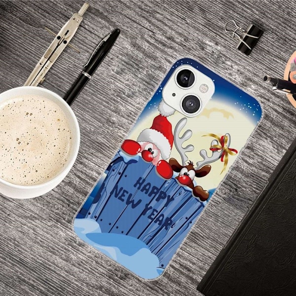 Julfodral till iPhone 14 - Hemlig Tomte Och Ren Blå