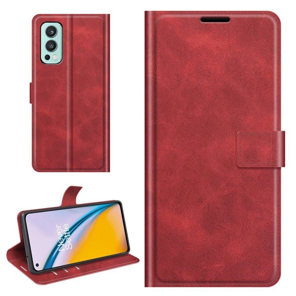 Hållbart konstläder OnePlus Nord 2 5G fodral med plånbok - Röd Röd