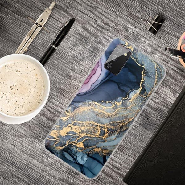 Marble Samsung Galaxy A02s Etui - Blue på Golden Splash Klinkekule Gold
