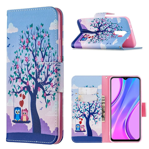 Wonderland Xiaomi Redmi 9 Flip etui - Træ og ugler Multicolor