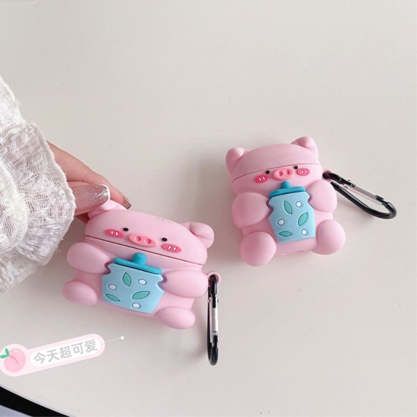AirPods 3 cute piggy silicone case with hook Rosa