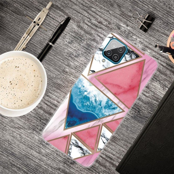 Marble design Samsung Galaxy A42 5G kotelot - Valkoinen / Sininen / Ruusu Kolmio Multicolor