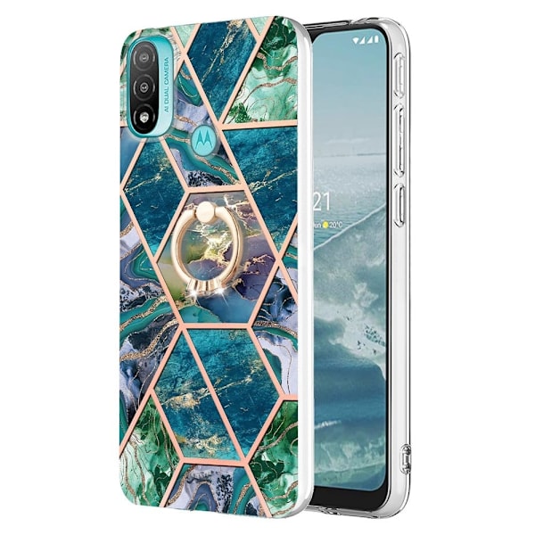 Marble Patterned Suojakuori With Ring Holder For Motorola Moto E30 / E40 / E20 - Sininen / Vihreä Blue
