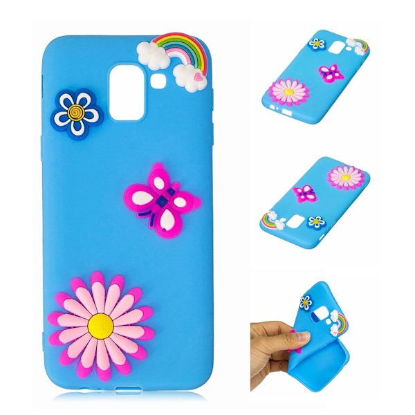 Samsung Galaxy J6 (2018) mobiletui i silikone- og plastik med sødt 3D print - Solsikke og Sommerfugl Multicolor