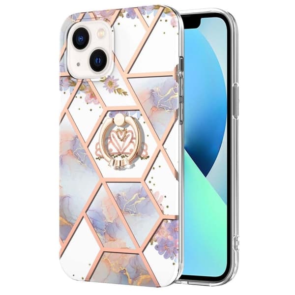 Marble Patterned Suojakuori With Ring Holder For iPhone 14 - Kruunu Multicolor