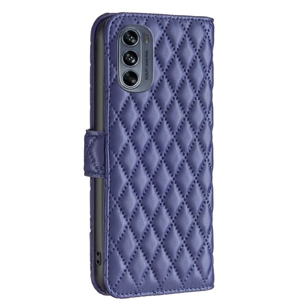 Rombemønster, matt flip-deksel for Motorola Moto G62 5G - Blå Blue