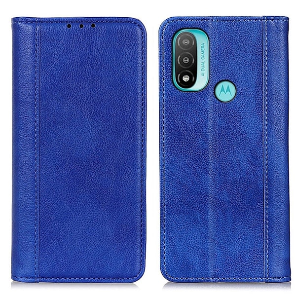 Äkta läder Motorola Moto E30 / Motorola Moto E20 / Motorola Moto E40 fodral med magnetisk stängning Blå
