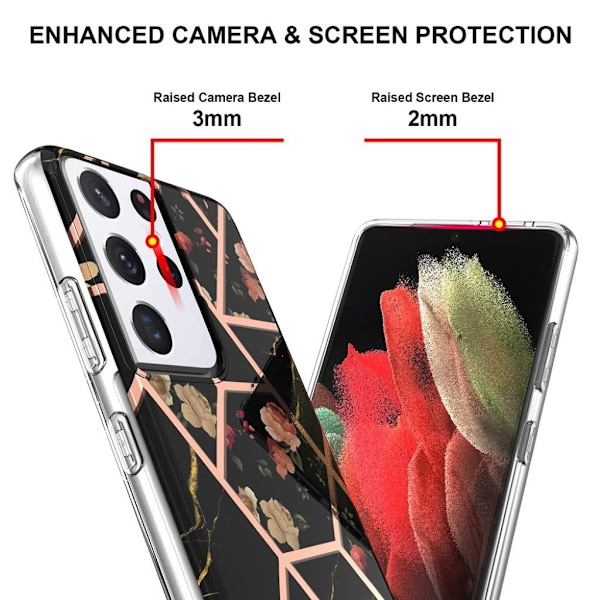 Marmormotiv Samsung Galaxy S21 Ultra 5G skal - Svart Marmor / Blomma multifärg