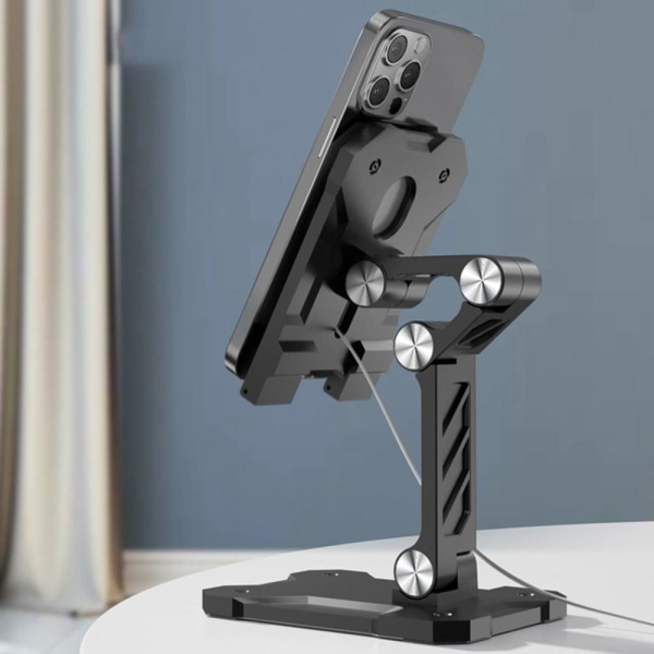 Universal folding desktop stand for Phone and Tablet with wirele Svart