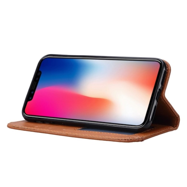 iPhone Xs Max auto-absorberende flip etui i læder - Brun Brown