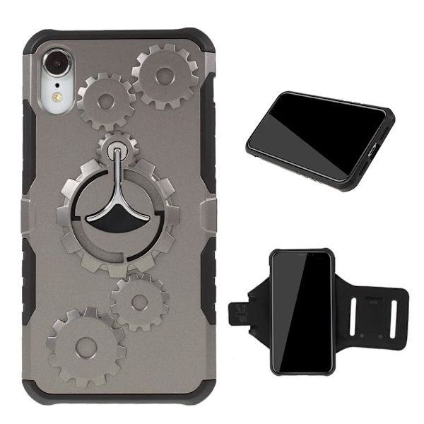 IPhone 9 mobilskal silikon plast utfällbart ben kugghjulsmönster tillkommer armband - Grå Silvergrå