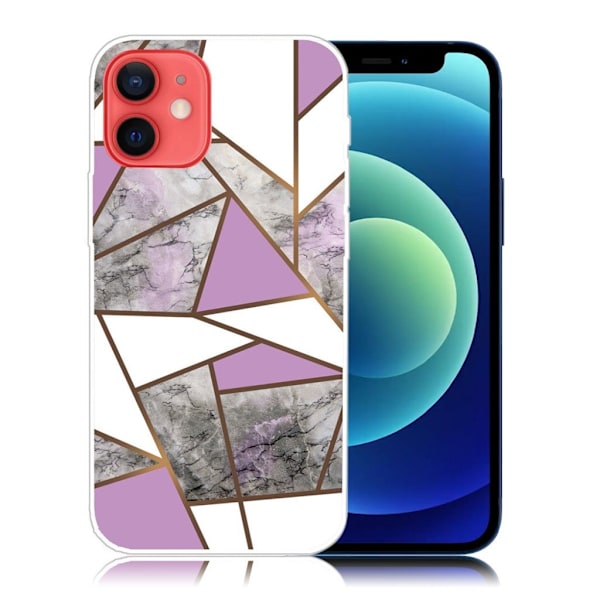 Marble iPhone 12 Mini Etui - Lilla / Hvit / Grå Klinkekule Multicolor