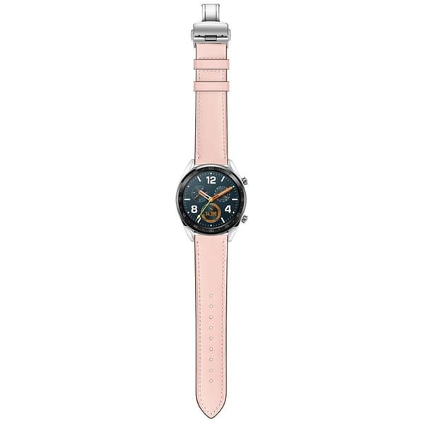 Huawei Watch GT / 2 / Watch Magic ægte læder Urrem - Lyserød / Sølv Pink