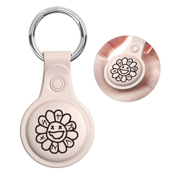 AirTags cute pattern silicone cover with key ring - Drawing Sunf Beige