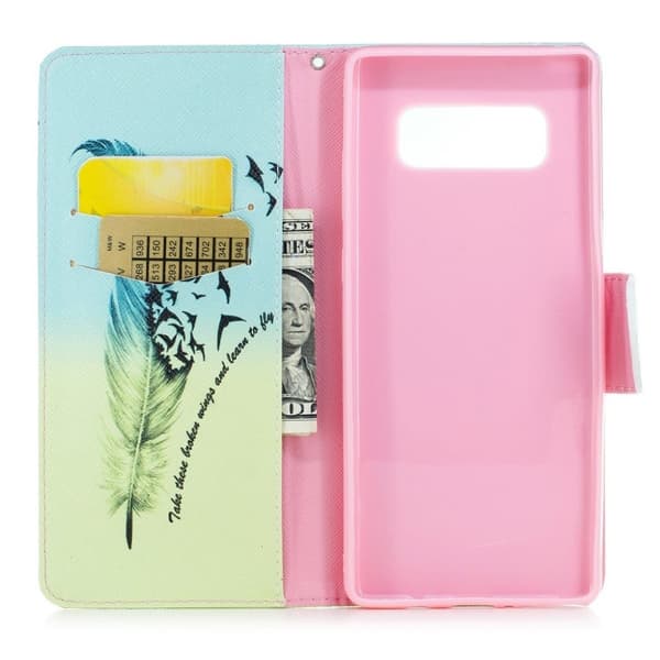 Samsung Galaxy Note 8 Mønster PU Lær Flip Etui - Fjær Mønster Multicolor