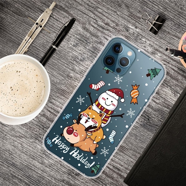 Julfodral till iPhone 14 Pro Max - Shiba Inu Snögubbe Och Hjort multifärg