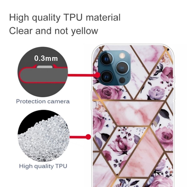 Marmormotiv iPhone 13 Pro skal - Elegant Kakel Med Rosor multifärg