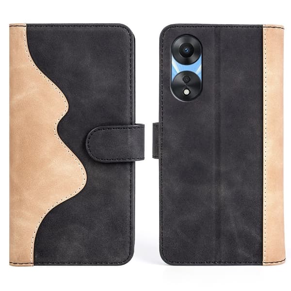 Tofarget lærdeksel for Oppo A58 - Svart Black