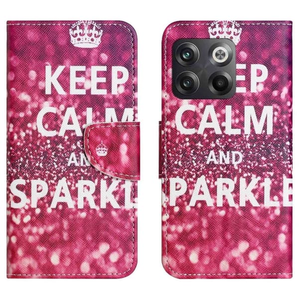 Wonderland OnePlus Ace Pro / 10t Flip Etui - Keep Calm og Sparkle Pink