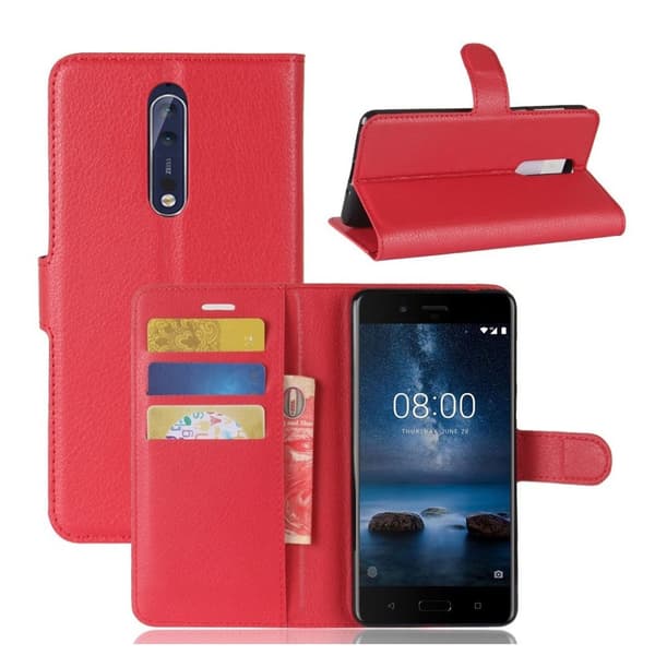 Nokia 8 Litchi Skinn Lær Magnetisk Etui - Rød Red