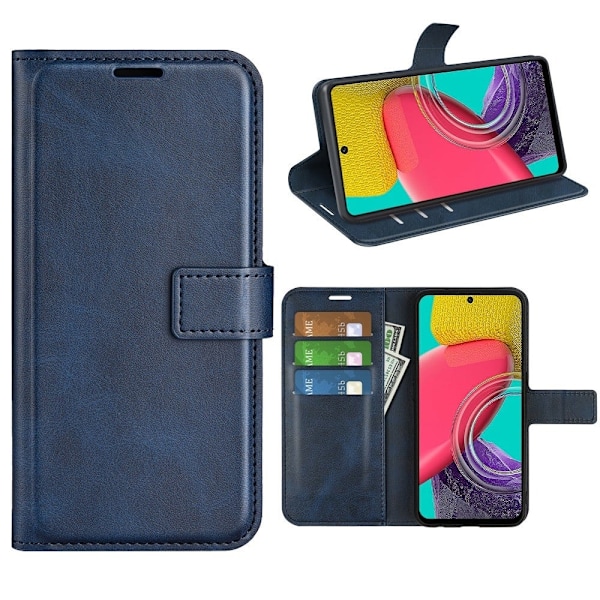 Hållbart konstläder Samsung Galaxy M53 5G fodral med plånbok - Blå Blå