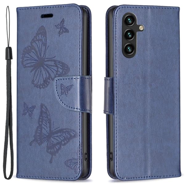 Butterfly läder Samsung Galaxy A15 fodral - Blå Blå