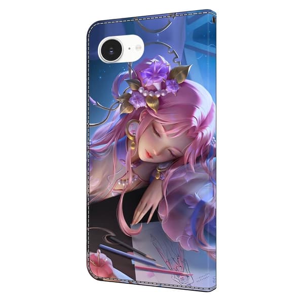 iPhone 16e Plånboksfodral Mönster Tryck Stativ Läder Flip Phone Cover - Törnrosa Rosa