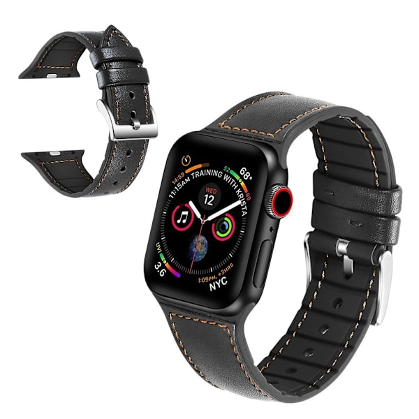 Apple Watch Series 5 40mm silikone genuin læder Urrem - Sort Black