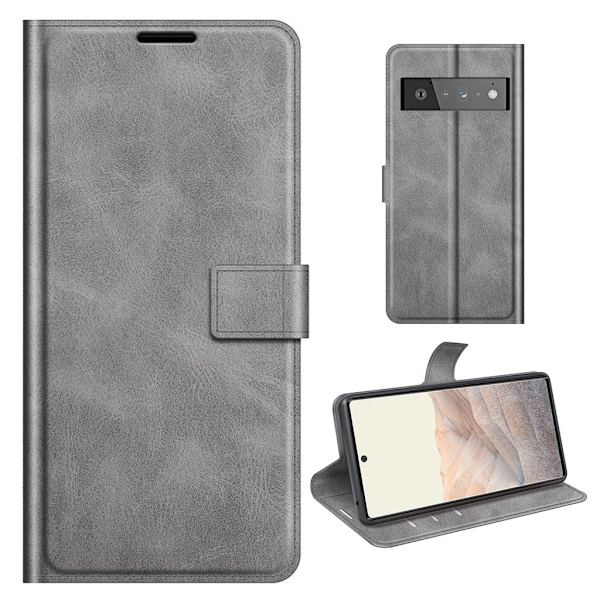 Google Pixel 6 Pro læderetui med pung - Sølv/Grå Silver grey