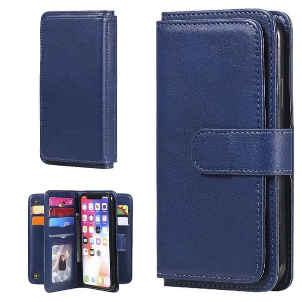 iPhone Xs / iPhone X etui med pung & 10 kortpladser – Blå Blue