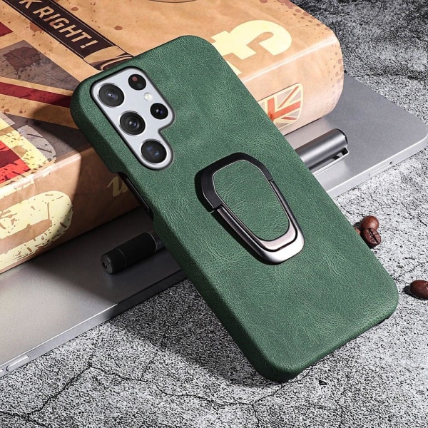 Stødsikkert lædercover med oval kickstand til Samsung Galaxy S22 Ultra - Grøn Green