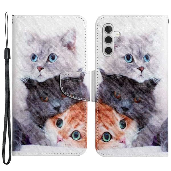 Wonderland Samsung Galaxy A14 Läppäkotelo - Three Cats Silver grey